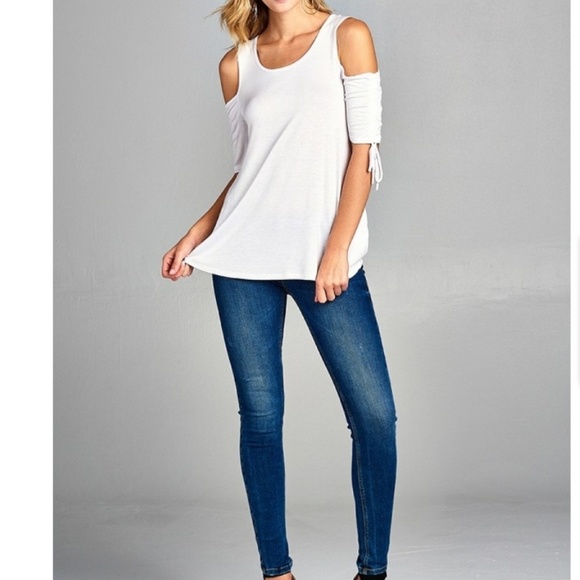 White Cold Shoulder Top - Picture 2 of 5